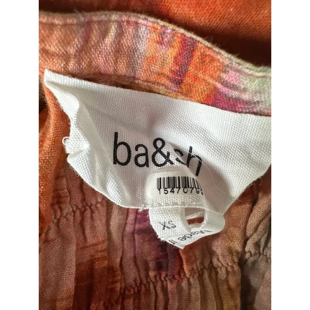 ba&sh Anissa Dress Short Sleeve Tiered Midi A-Line Orange Chevron Tie Dye XS